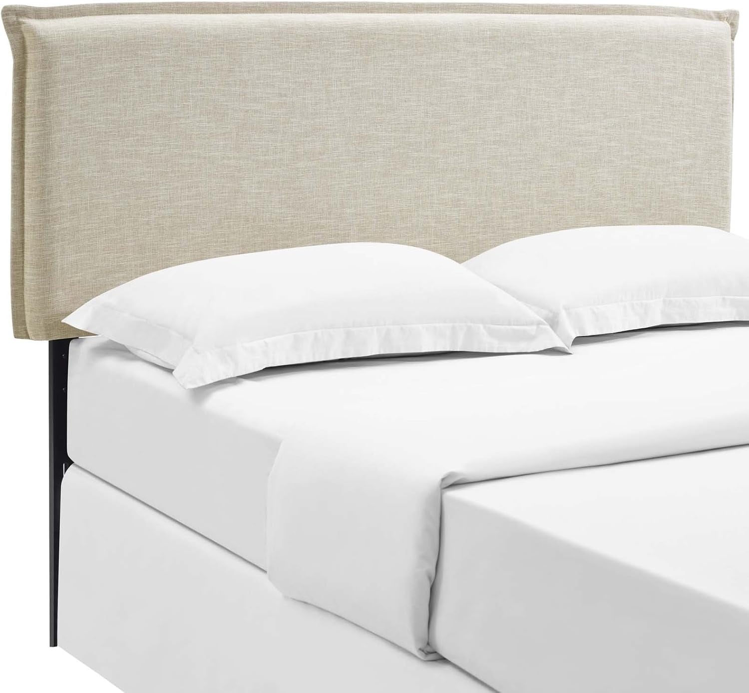 Camille Linen Fabric Upholstered Queen Headboard in Beige with French Piping