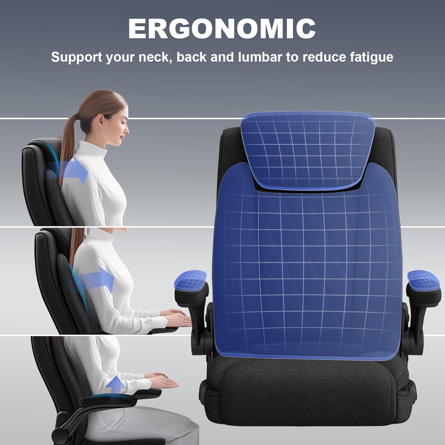 Office Chair, Heavy Duty High Back Breathable Fabric Big and Tall Executive Computer Desk Chair with 120° Tilt Rock, Flip up Arm, Hold up to 500Lbs for Big Man (Black)