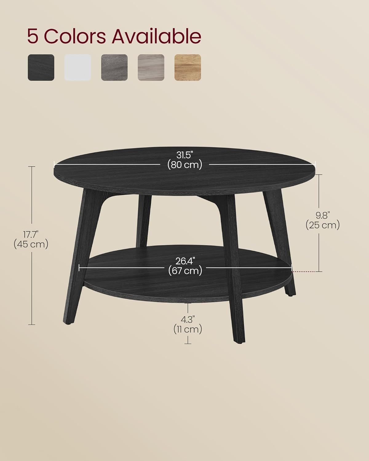 round Coffee Table, 2 Tier Coffee Table with Storage, for Living Room, 31.5 X 17.7 Inches, Easy to Assemble, Snow White ULCT243W14