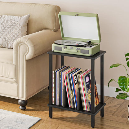 Small End Table, 2-Tier Record Player Stand Vinyl Record Turntable Stand with Storage up to 100 Albums, Small Side Table for Living Room, Bedroom Black, BK05RS01