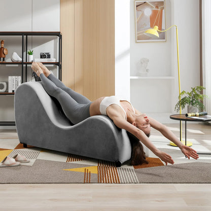 Yoga Chair, Curved Yoga Chaise Lounge for Stretching Relaxing Exercising, Modern Velvet Sleek Yogas Chaise Lounge Sofa Chair with Ergonomic Positioning for Bedroom, Living Room - Light Grey
