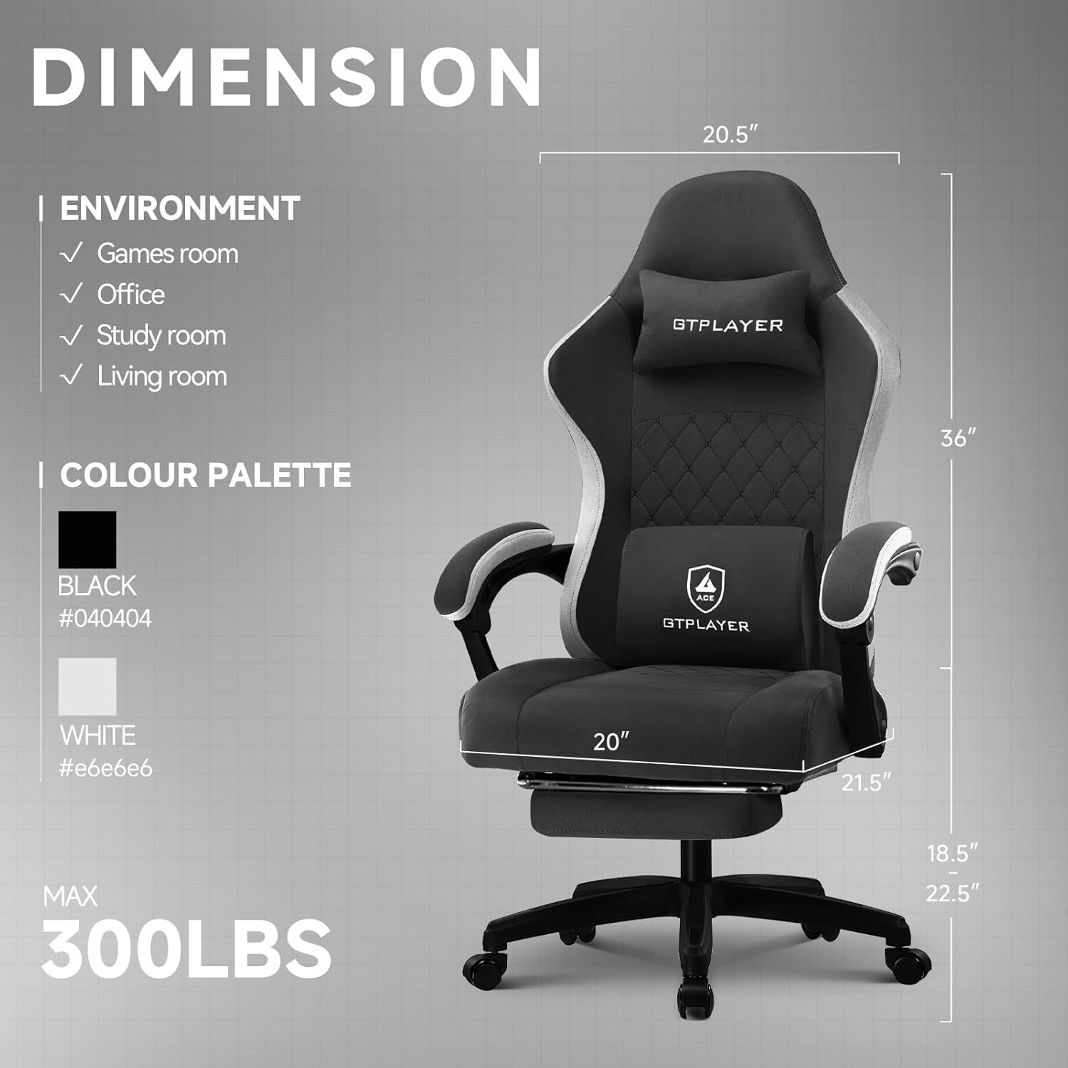 Office Chair, Gaming Computer Desk Fabric Chair with Footrest, High Back Ergonomic Office Chair with Pocket Spring Lumbar Support and Linkage Armrests Adjustable Height Swivel for Home Task