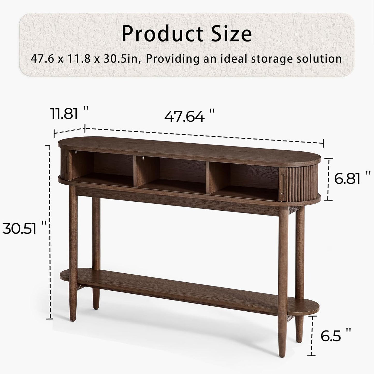 Fluted Console Table with Storage, Entryway Table Wood Entrance Tables for Front Door, behind Couch Sofa Table with Shelves, Foyer Tables for Hallways, Living Room Vintage Furniture, Walnut