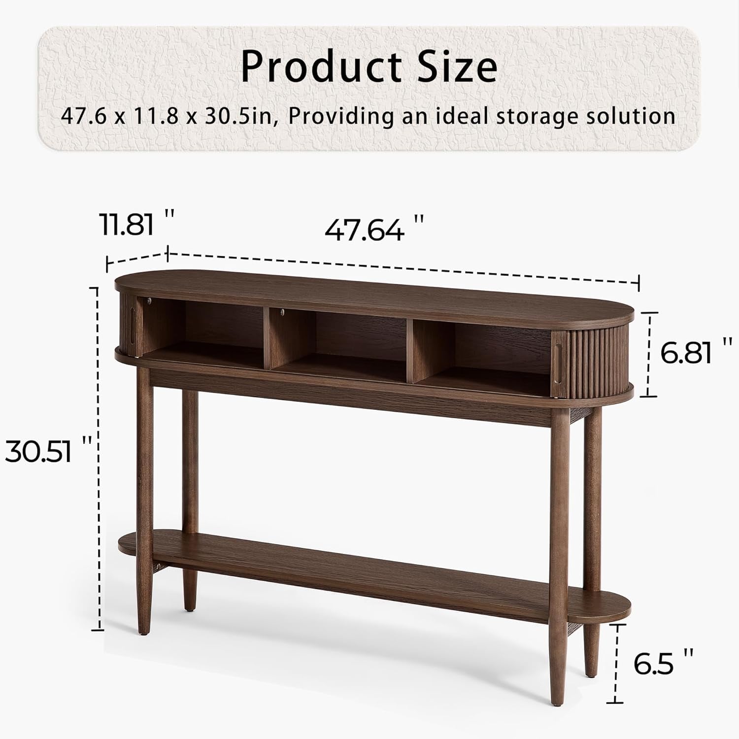 Fluted Console Table with Storage, Entryway Table Wood Entrance Tables for Front Door, behind Couch Sofa Table with Shelves, Foyer Tables for Hallways, Living Room Vintage Furniture, Walnut