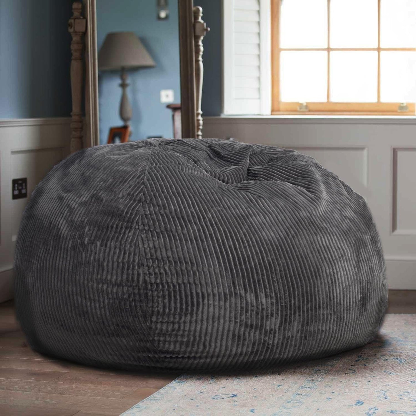 Classic Bean Bag Chair, with Faux Rabbit Fur Cover for Teens and Kids, Memory Foam Bean Bag Chairs, Ultra Soft Faux Fur Fabric, 2.5 Feet round Fluffy Bean Bag Sofa