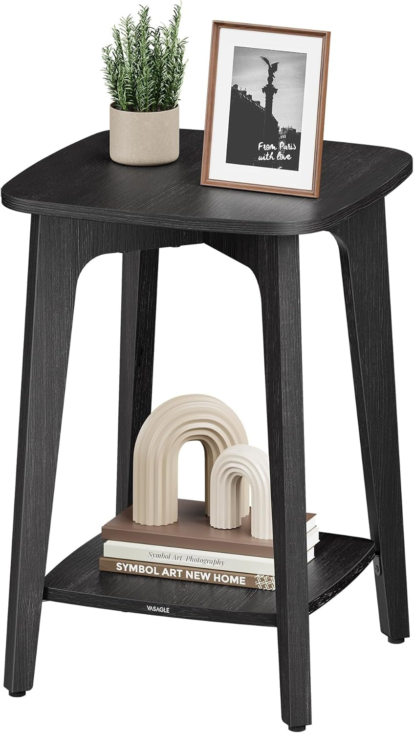 MAEZO Collection - Side Table, 2-Tier Small Square End Table, Nightstand with Tapered Legs, Curved Transitions, for Small Spaces, Living Room, Bedroom, Charcoal Gray ULET236B01