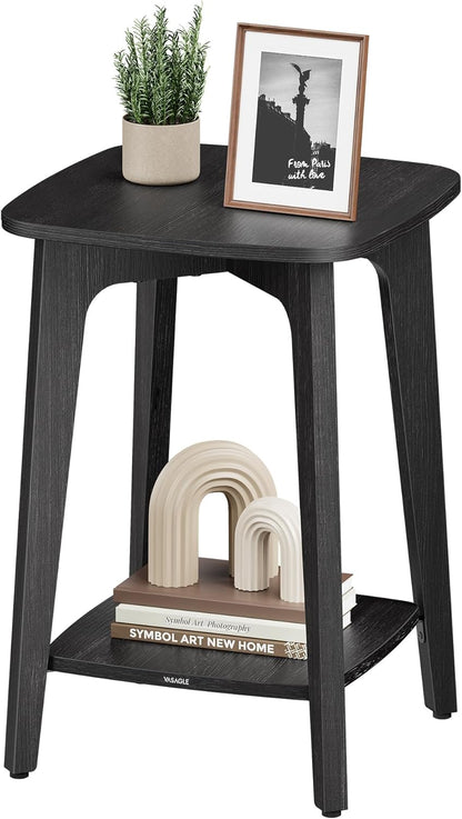 MAEZO Collection - Side Table, 2-Tier Small Square End Table, Nightstand with Tapered Legs, Curved Transitions, for Small Spaces, Living Room, Bedroom, Charcoal Gray ULET236B01