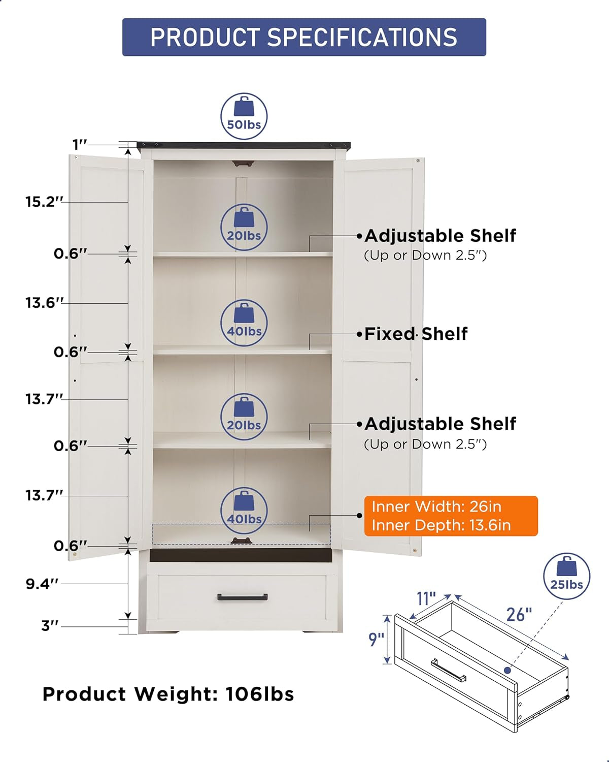 Farmhouse Kitchen Pantry Cabinet - 72" Tall Wood Kitchen Storage Cabinets with Adjustable Shelves & 2 Barn Style Doors & Drawer, Versatile Storage for Dining Room, Bathroom, Antique White