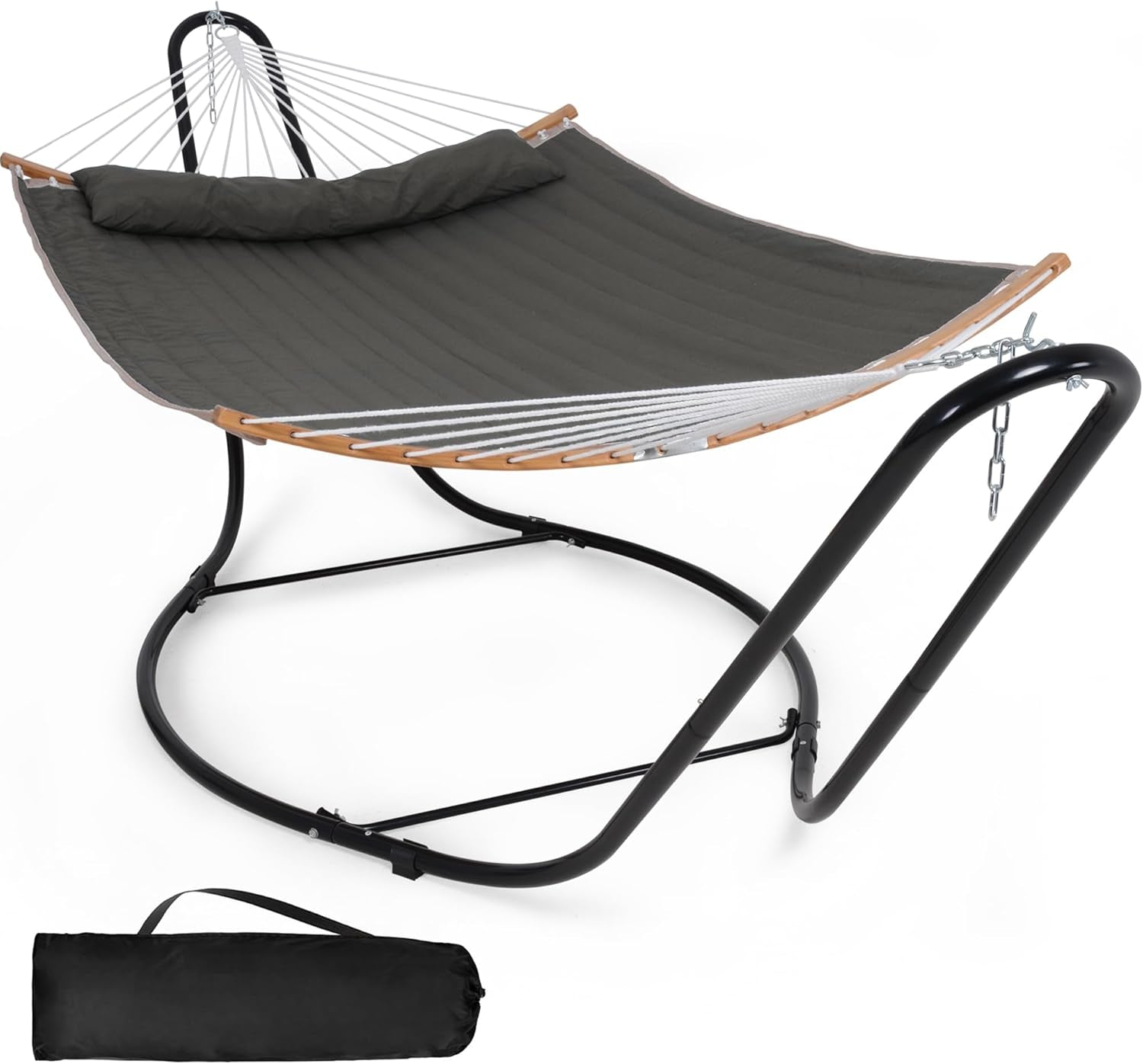 Double Hammock with Curved Spreader Bar, Hammock with Stand Included 2 Person, Patent Pending, Dark Gray