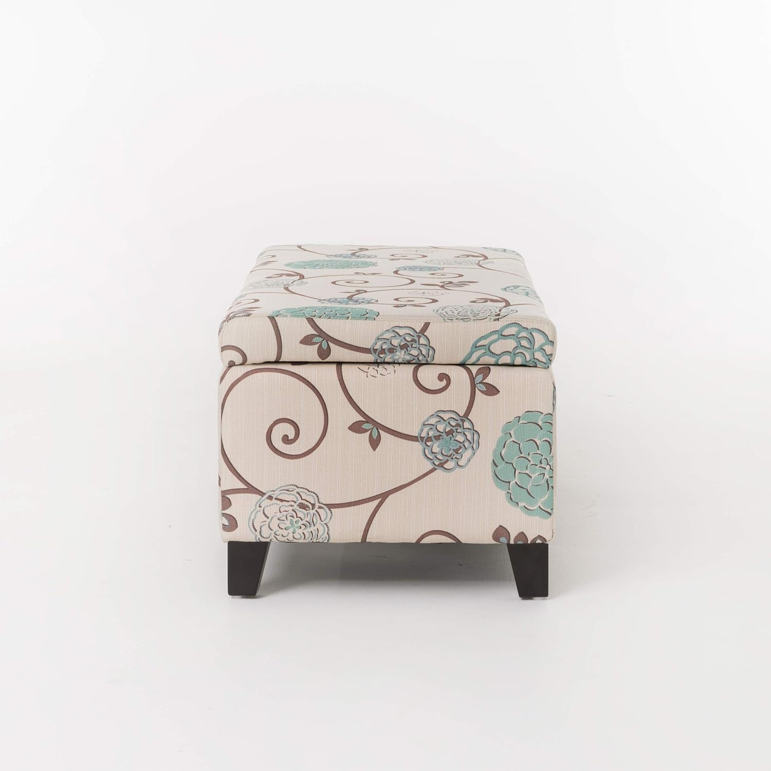 Breanna Fabric Storage Ottoman, White and Blue Floral