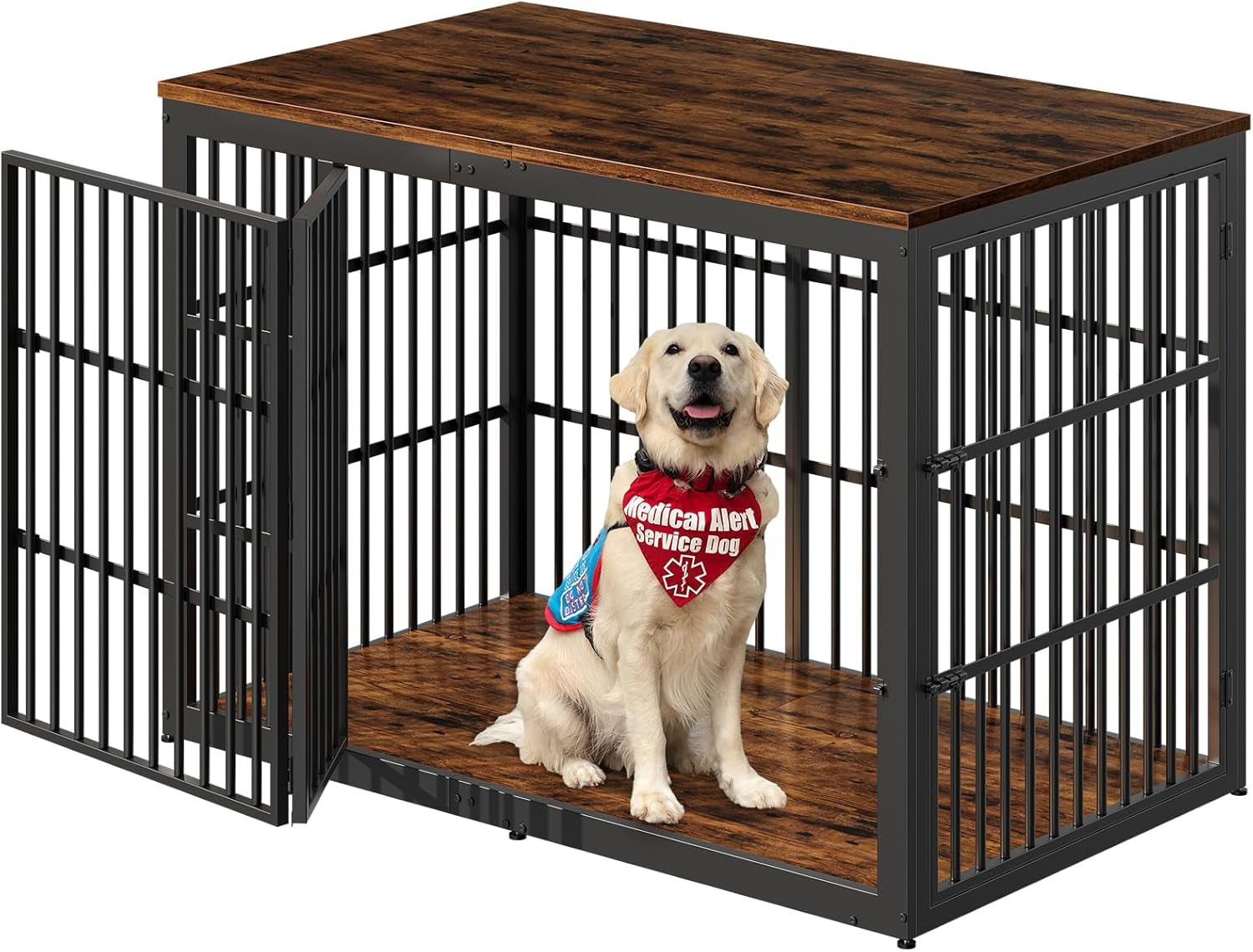 54" Dog Crate Furniture with Foldable Door, XXL Dog Crates for Large Dogs, Wooden Decorative Dog Cage Kennel Indoor End Table, Rustic Brown