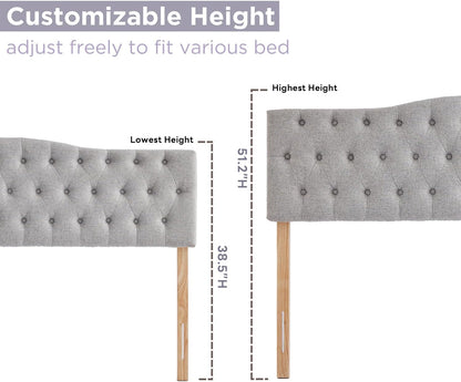 Upholstered Full Headboard, Button Diamond Tufted Headboards with Adjustable Height and Solid Wood Leg, Linen Fabric Padded Headboard for Full Size Bed, Mordern Head Board, Grey