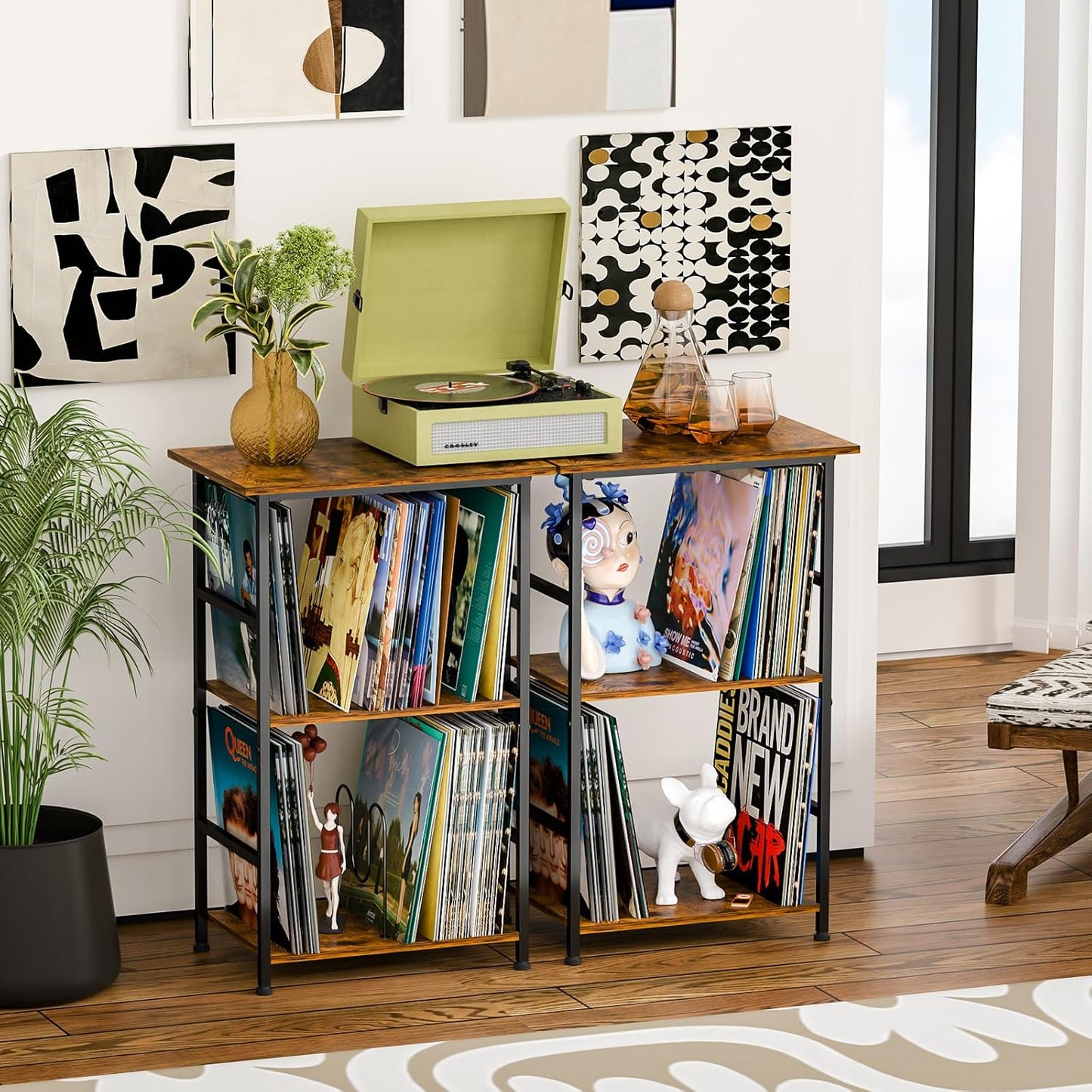 Vinyl Record Player Stand for 200 Albums - Solid Wood Turntable Table with Extended Desktop, Space-Saving LP Holder Cabinet for Living Room, Bedroom & Home Office