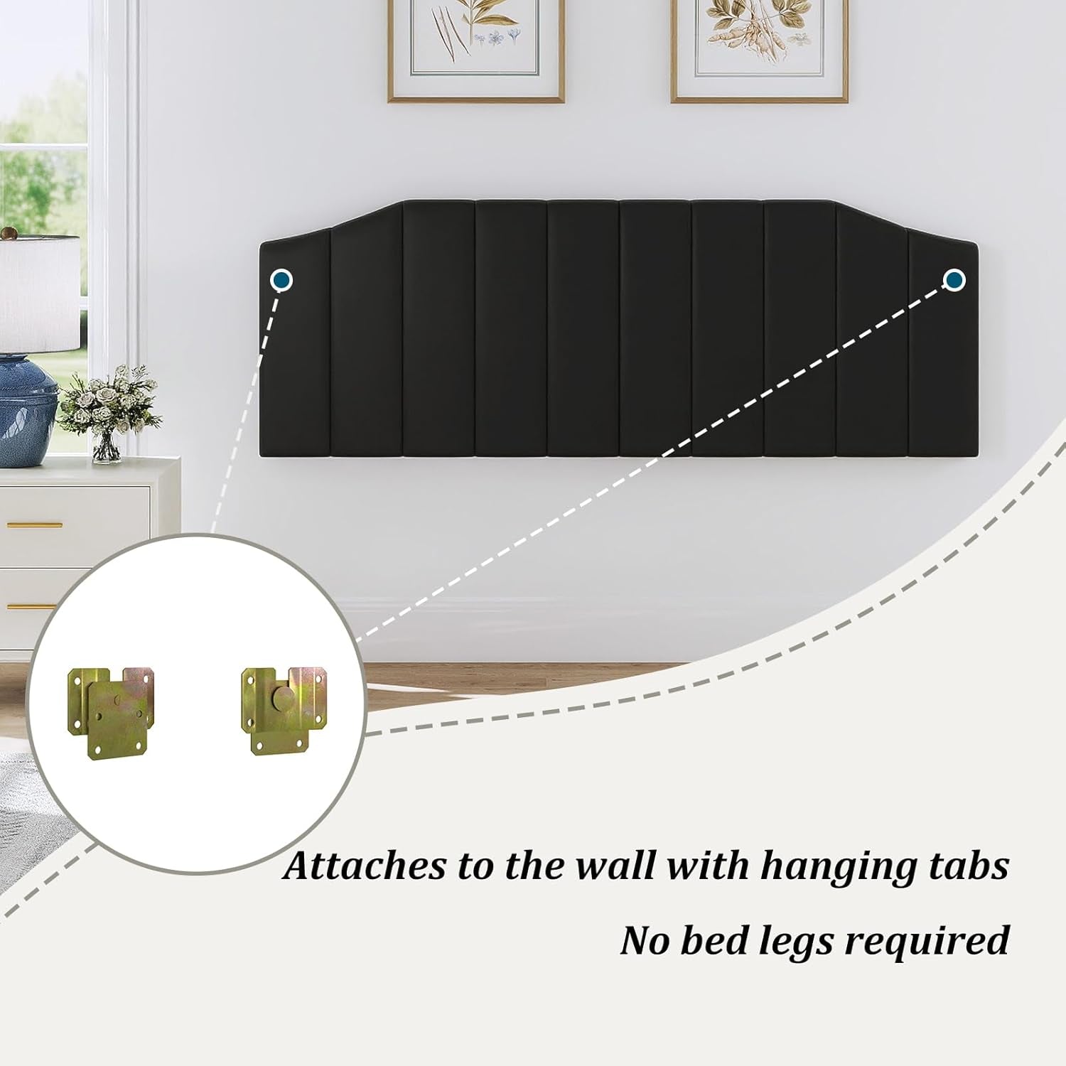 King Size Headboard Only, Velvet Upholstered Headboard King/California King Size Wall Mount and Bed Frame Mount, Featuring High-Density Sponge Padding Easy Assembly Comfort Style-Black