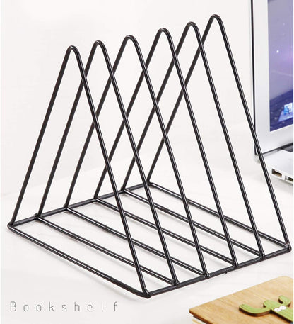 Triangle File Holder,5 Slot Metal Vinyl Record Stand Holder Magazine Newspaper Holder Photography Props for Office Home 1 Pc (Black)