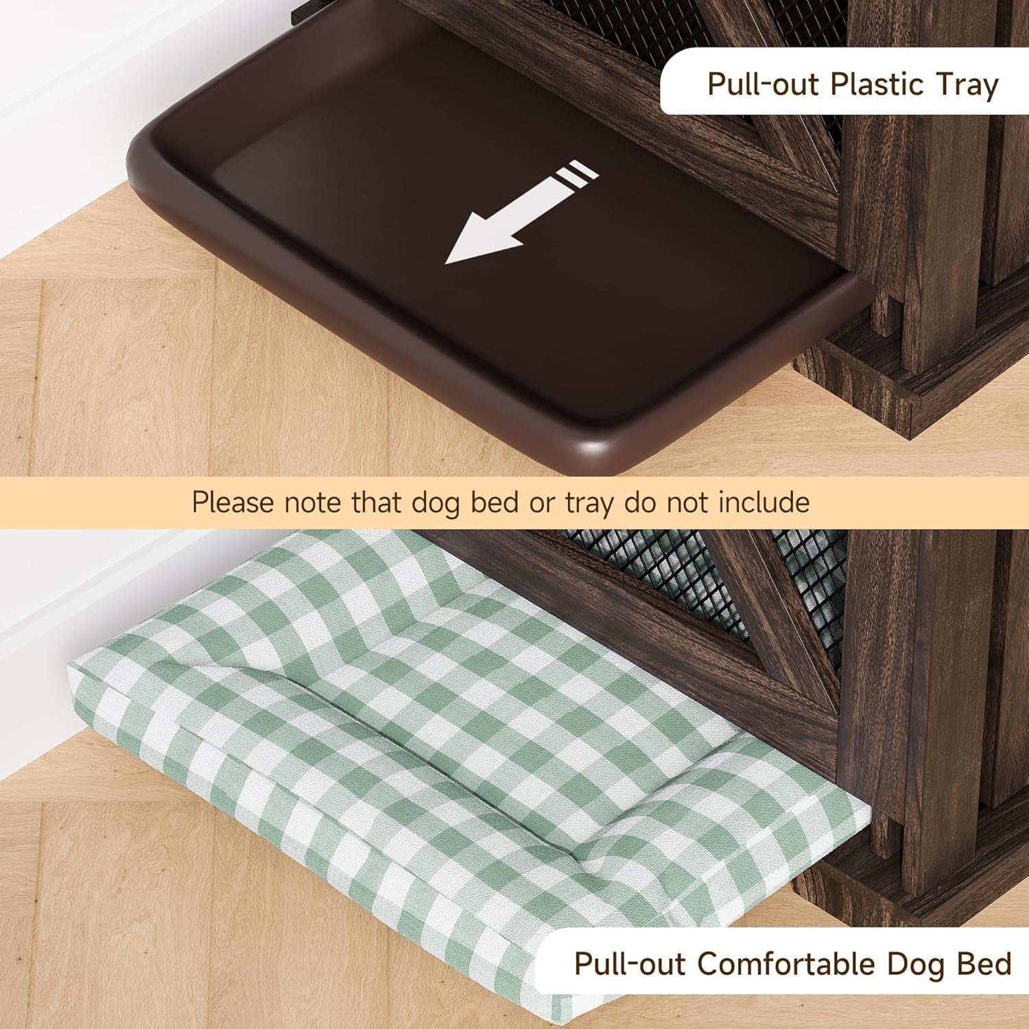 71" Dog Crate Furniture, Furniture Style Double Dog Crate Table Indoor TV Stand, Double Dog Kennel Furniture with 3 Storages and Removable Divider for Large Medium Dogs, Dark Walnut/Light Oak