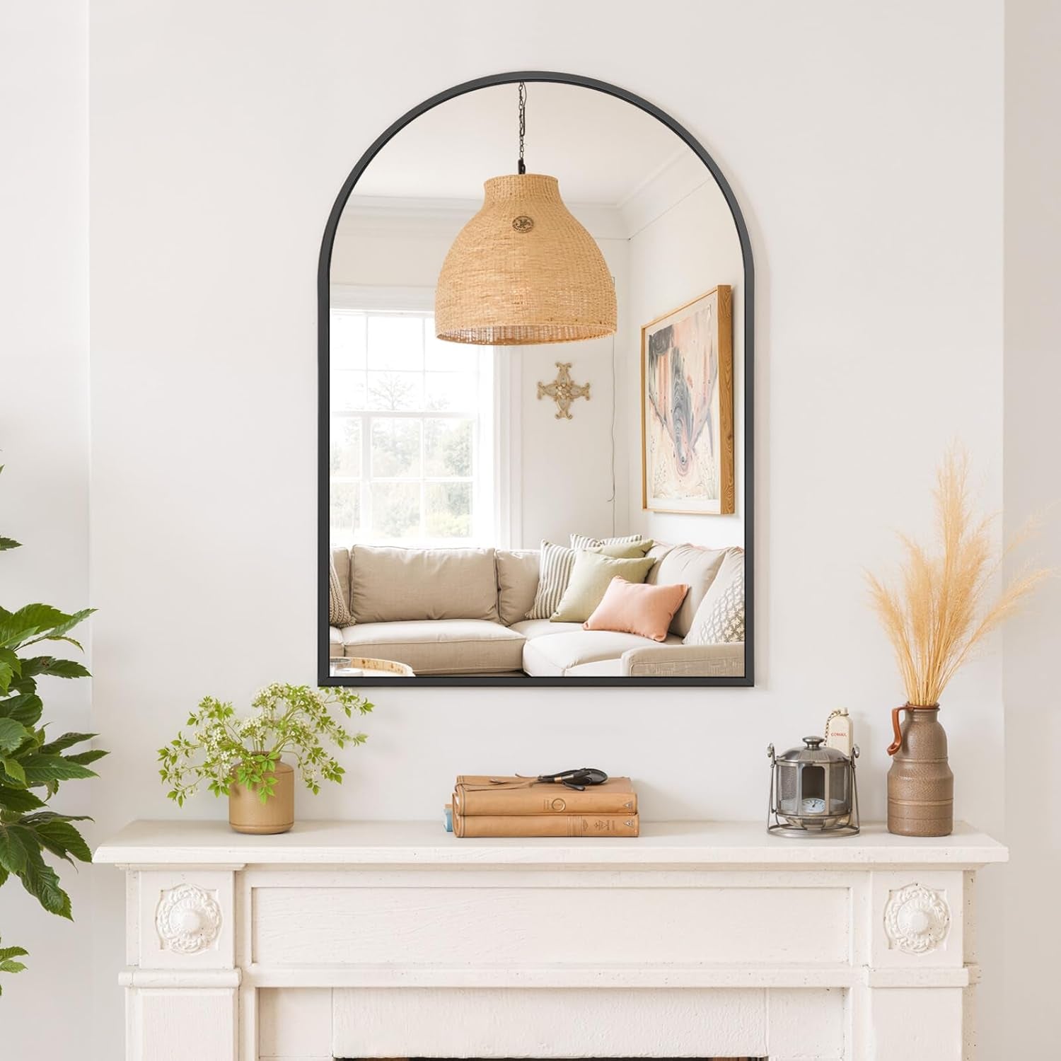 Arched Wall Mirror 30X20 Inch Black Bathroom Vanity Mirror with Metal Frame, Modern Arch Mirror for Bedroom, Living Room, Entryway, Wall Mounted Decorative Mirror