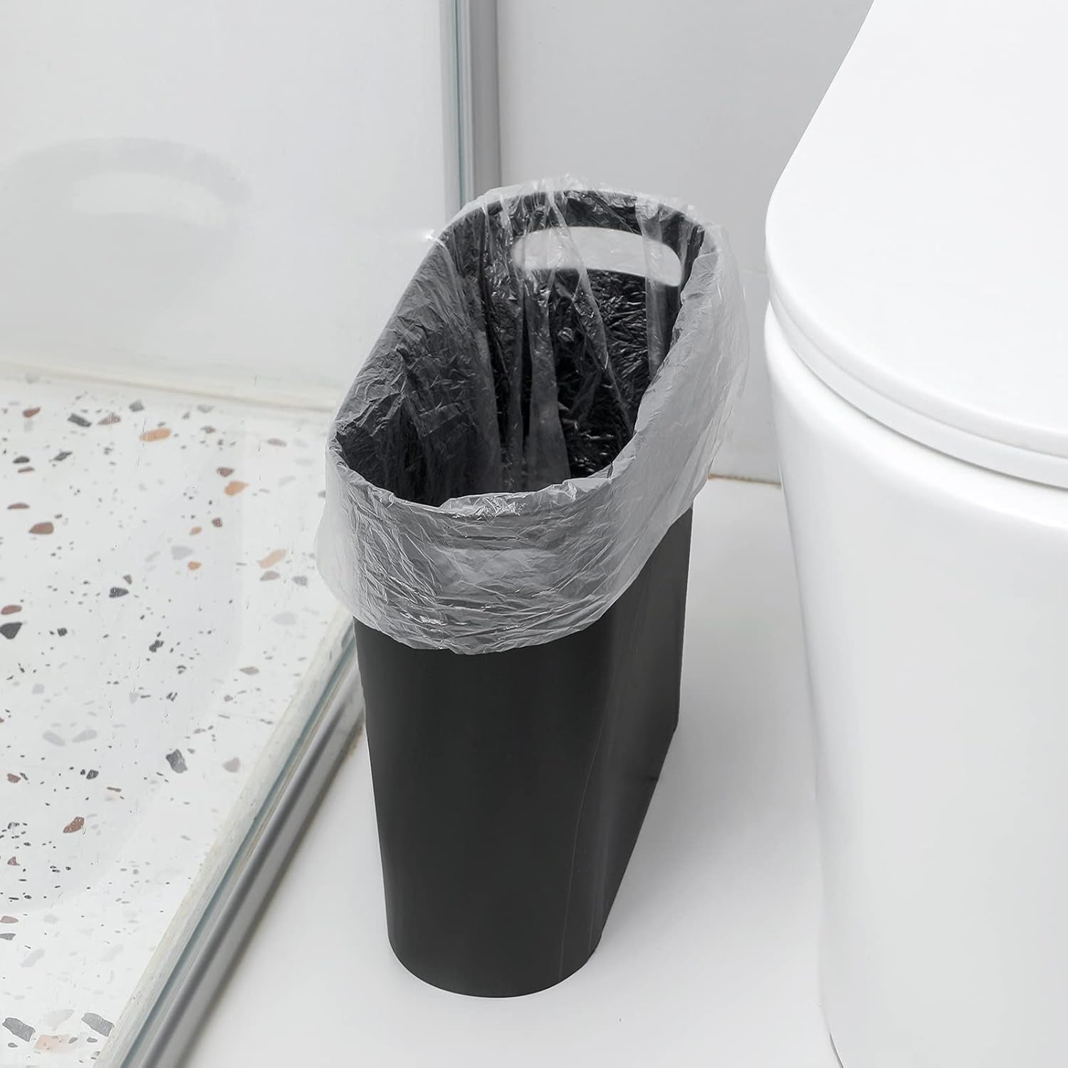 Small Trash Can, 3.5 Gallon Slim Garbage Can Plastic Waste Basket with Handles Container Bin for Narrow Spaces Bathroom, Bedroom, Kitchen, Office at Home, Black