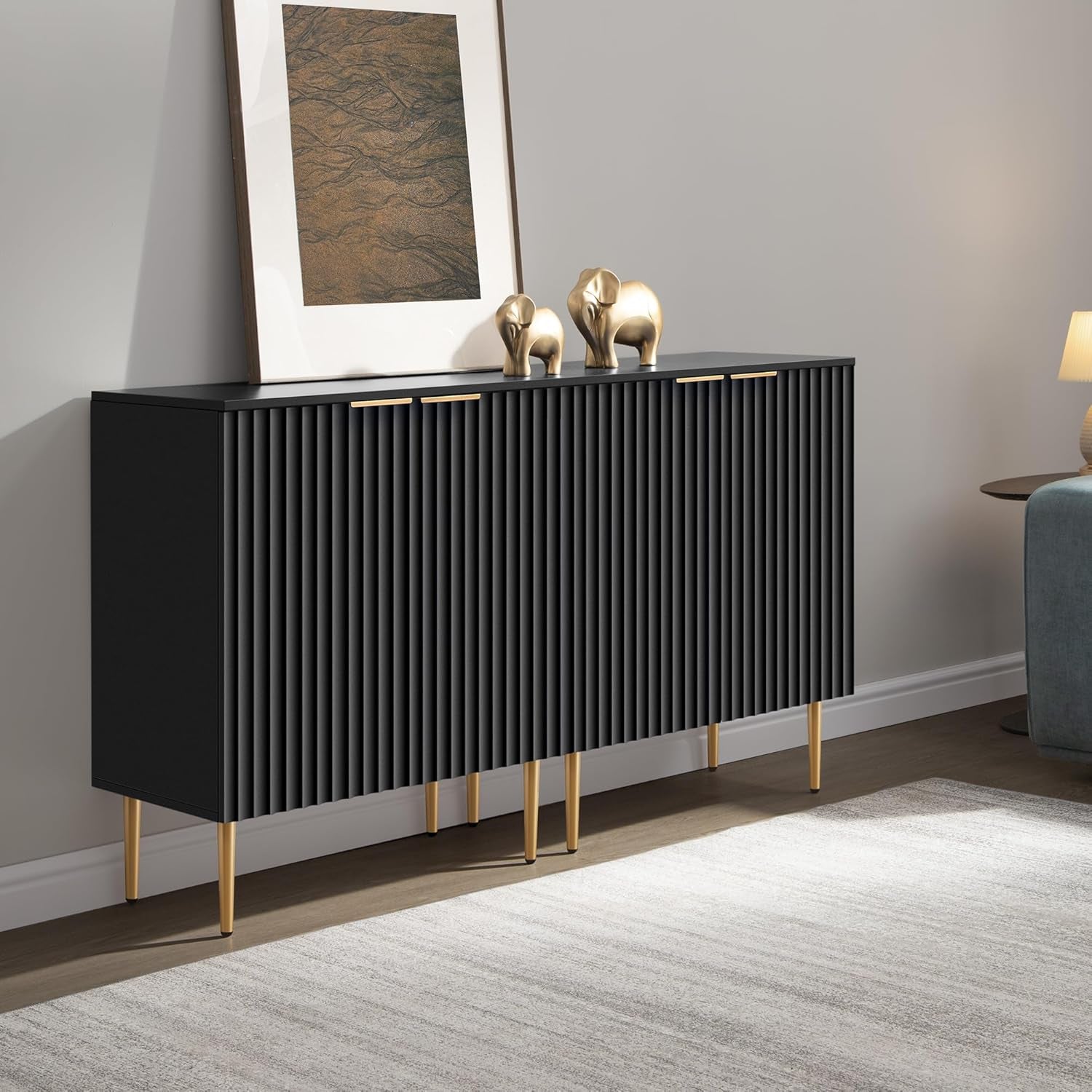 Modern Entryway Sideboard - Credenza Buffet Cabinet Storage with 2 Doors & Adjustable Shelves, Accent Console Coffee Bar Table for Kitchen Living Room Hallway, Black