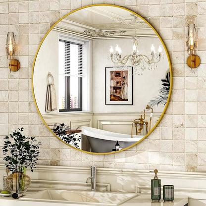 round Mirror 19.6 Gold Wall Mounted Circle Mirrors Vanity Mirror with Brushed Aluminum Alloy Frame Modern Decoration for Bathroom, Living Room, Vanity, Bedroom, Entryway