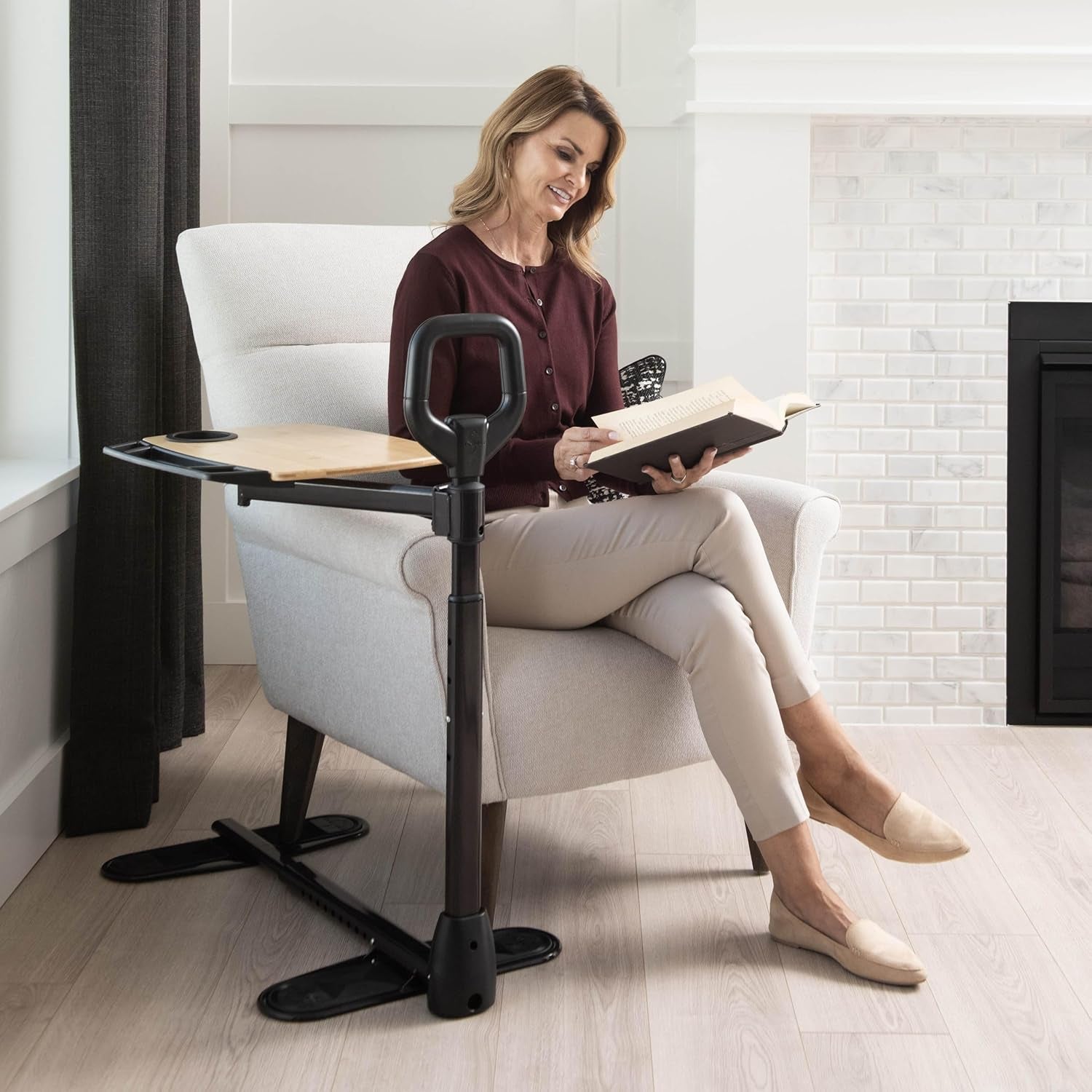 Able Life Tray Table, Adjustable Bamboo TV and Laptop Desk with Ergonomic Stand Assist Safety Handle, Independent Living Aid