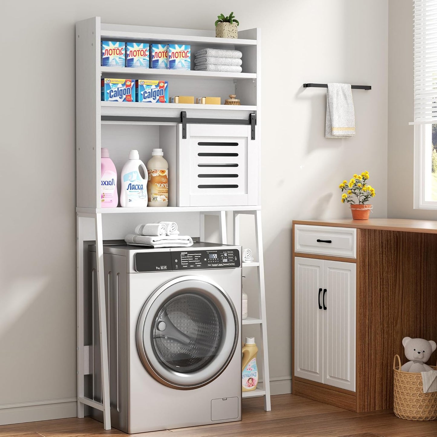 over the Toilet Storage Cabinet, Bathroom Storage Cabinet over Toilet with Sliding Doors, White