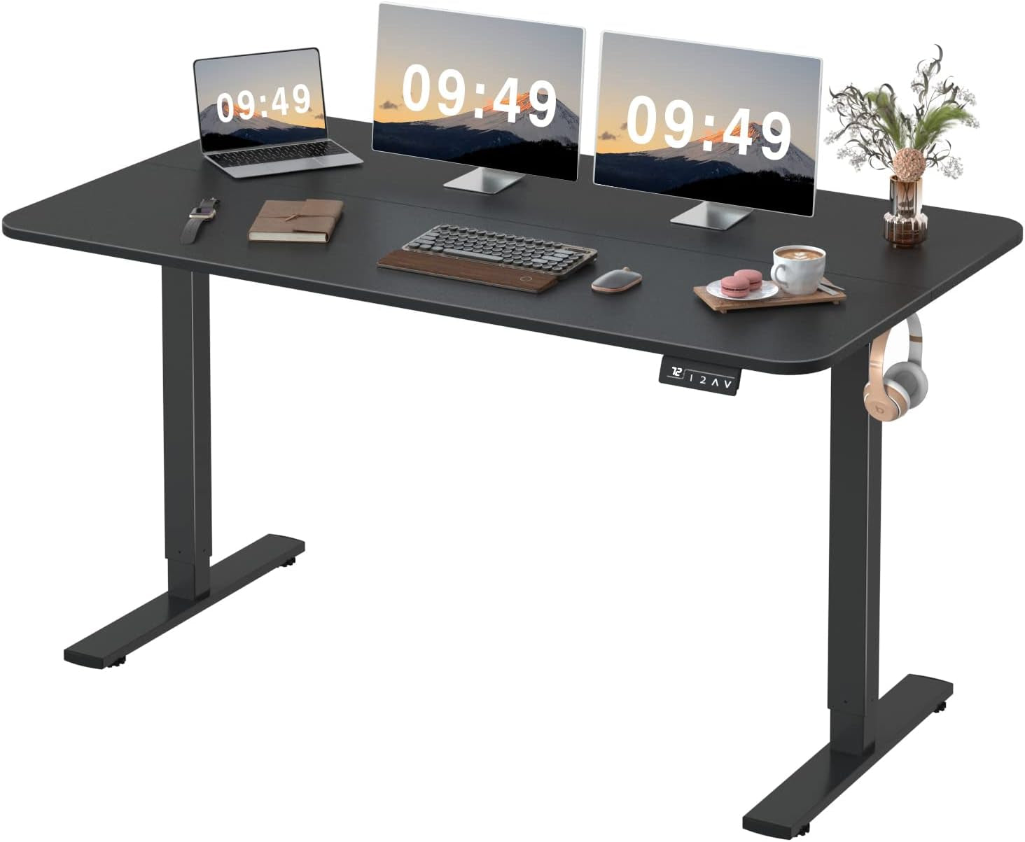 Electric Height Adjustable Standing Desk Large 40 X 24 Inches Sit Stand up Desk Home Office Computer Desk Memory Preset with T-Shaped Metal Bracket, Maple