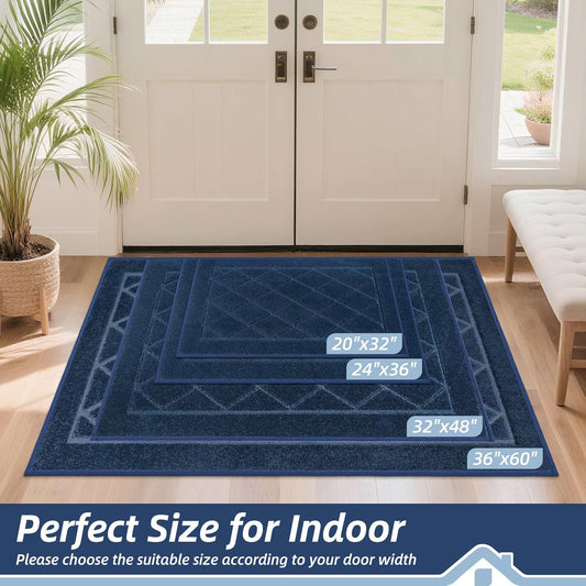 Dirt Trapper Door Mat 20" X 32", Doormat Non-Slip Entryway Rugs Washable, Dog Door Mat Stain Resistant and Absorbent Welcome Floor Mat for Front Back Door, Mud Wet Shoes & Paws, Navy Blue