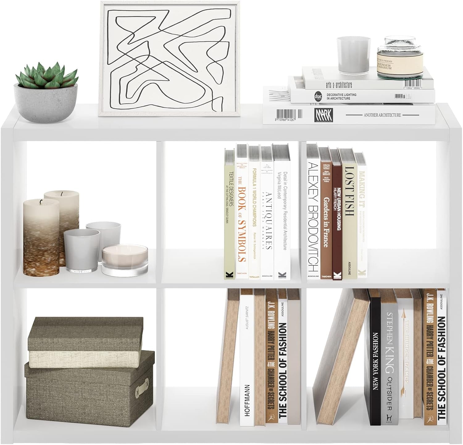 Cubicle Book Shelf, 6-Cube Bookshelf, Extra Thick Frame Horizontally & Vertically Reversible Bookcase with Open Back, 14.6" X 44" X 30", for Living Room, Bedroom, Home Office, White