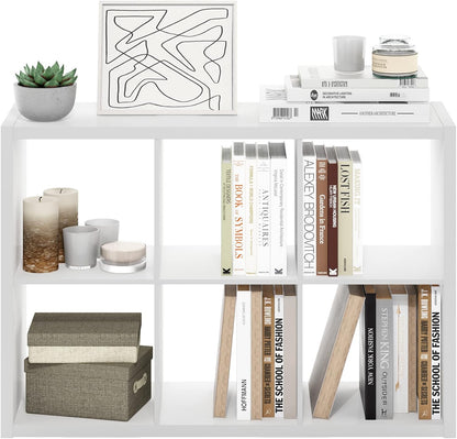 Cubicle Book Shelf, 6-Cube Bookshelf, Extra Thick Frame Horizontally & Vertically Reversible Bookcase with Open Back, 14.6" X 44" X 30", for Living Room, Bedroom, Home Office, White