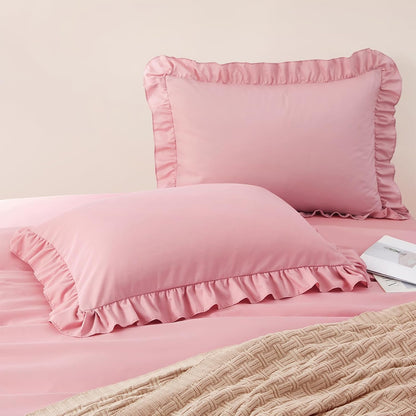 2 Pack Pink Ruffle Pillowcases King Size, 20" X 36" Ruffle Pillow Covers Ultra Soft Microfiber Ruffled Fringe Pillow Shams, Shabby Chic Pillow Cases