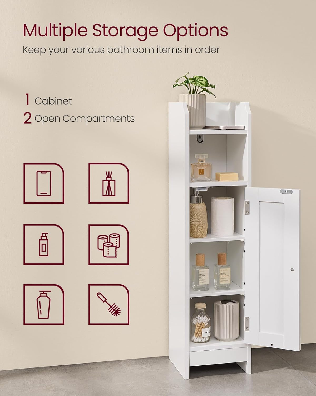 Small Bathroom Storage Corner Floor Cabinet with Door, 7.9 X 7.1 X 31.5 Inches, Bathroom Organizer, Narrow Toilet Paper Storage Cabinet, Adjustable Shelves, Dove Gray UBBC310P36