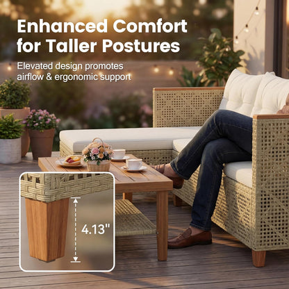 Wicker Patio Furniture Set, 3 Pieces Outdoor Sofa with Tufted Pillow,Pe Rattan Small Sectional Couch Set for Backyard, Deck,Porch & Poolside(Brown)