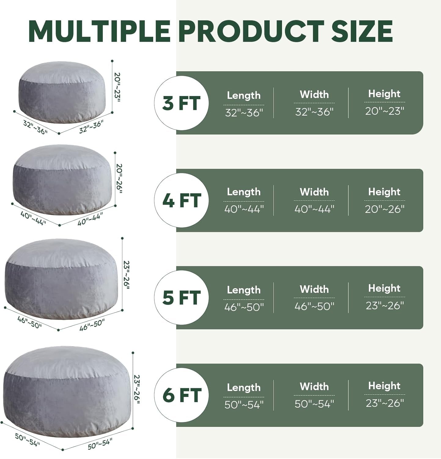 3 Ft Large Bean Bag Chairs for Adults/Teens with Memory Foam Filling, Comfy Bean Bag Sofa with Filler Included, Soft Dutch Velvet Fabric Beanbags,3 Foot, Grey