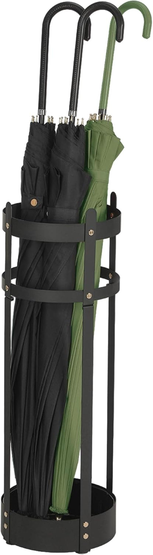 Umbrella Stand, Steel round Umbrella Holder Rack, 6.9 X 6.9 X 19.3 Inches, with Detachable Drip Tray, for Entryway, Office, Stable, Assembly Required, Matte Black ULUC029B01