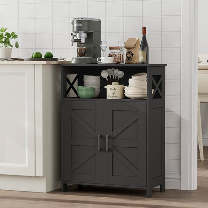 Farmhouse Bathroom Storage Cabinet with 2 Doors, Toilet Paper Cabinet with Adjustable Shelves, Small Bathroom Cabinet for Kitchen/Laundry/Living Room, 11.8 X 23.6 X 31.5 Inches, Black