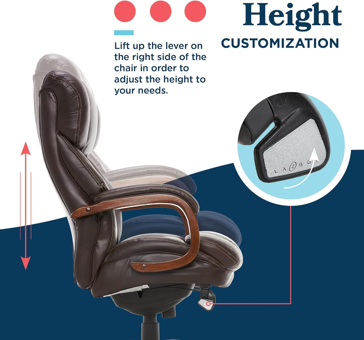 ® Fairmont Big and Tall Executive Office Chair with Memory Foam Cushions, High-Back Swivel Desk Chair with Wood Arms and Base, Bonded Leather, Brown