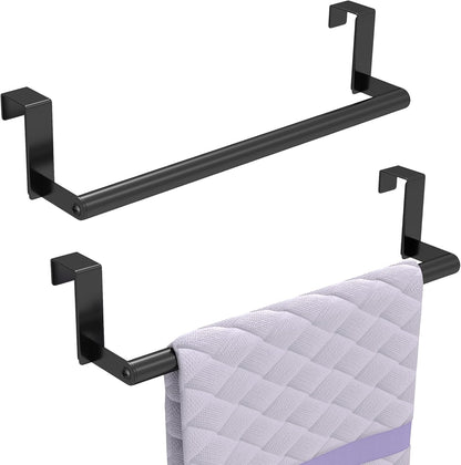 Over the Door Towel Rack, Kitchen Towel Holder over Cabinet Door Towel Bar Stainless Steel for Cupboard for Kitchen Dish Towel Holder Hanger, 2 Pack (Black)