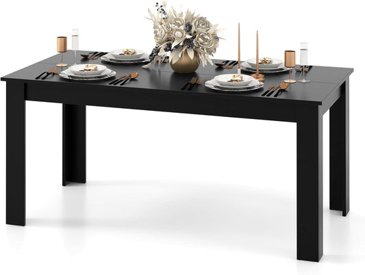 Dining Table for 6, Rectangular Kitchen Table with 330Lbs Capacity, Stable Structure, 63" L X 31.5" W X 30" H Large Farmhouse Center Tables for Dinner, Dinette, Dining Room, Black