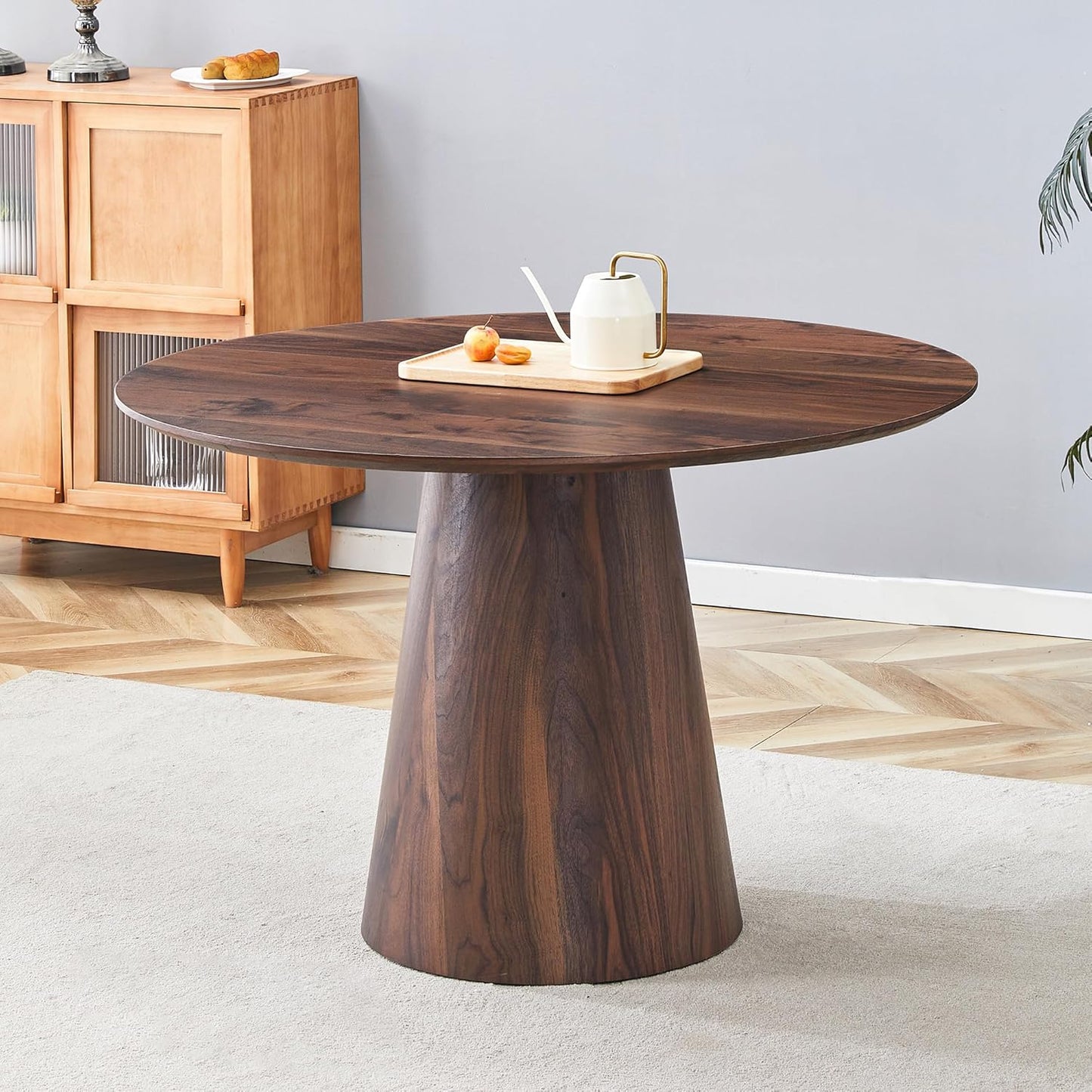 Round Dining Table,45''Round Wood Dining Table for 4-6,Modern Kitchen Table with Stable Base,Space Saving Walnut Dining Room Table for Kitchen,Apartment,Study.