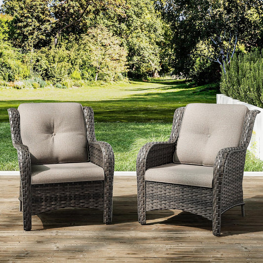 Outdoor Wicker Chair Rattan Patio Dining Chairs Set of 2 PE Wicker Patio Chairs with 4Inch Seat Cushions Outdoor Patio Seating Chair for Garden(Mixed Grey/Beige)