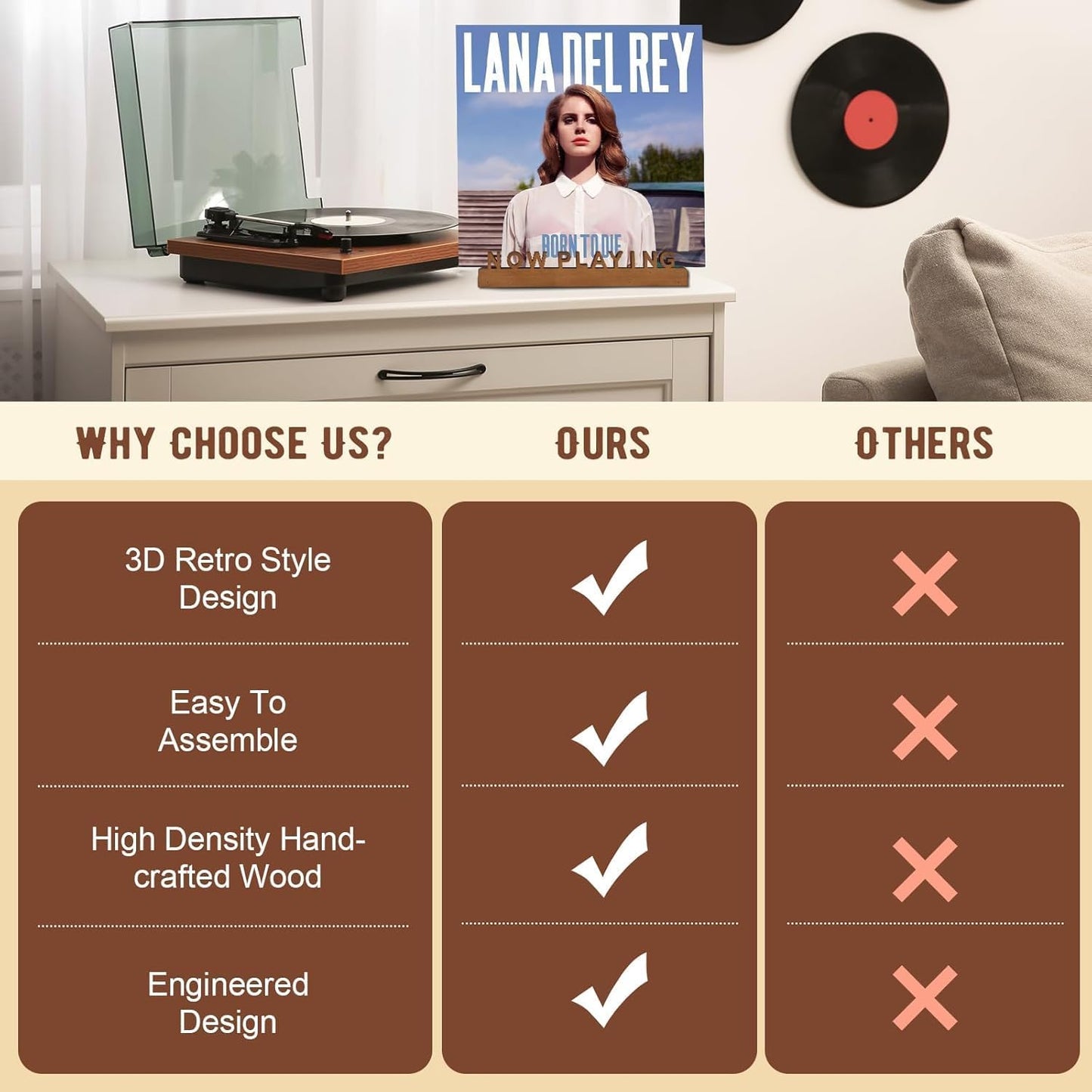 Now Playing Vinyl Record Stand 12” Vinyl Record Wall Mount Pinewood Vinyl Record Holder Wall Mount with 2 Mounting Options Shelf Walnut Stain Finis Display