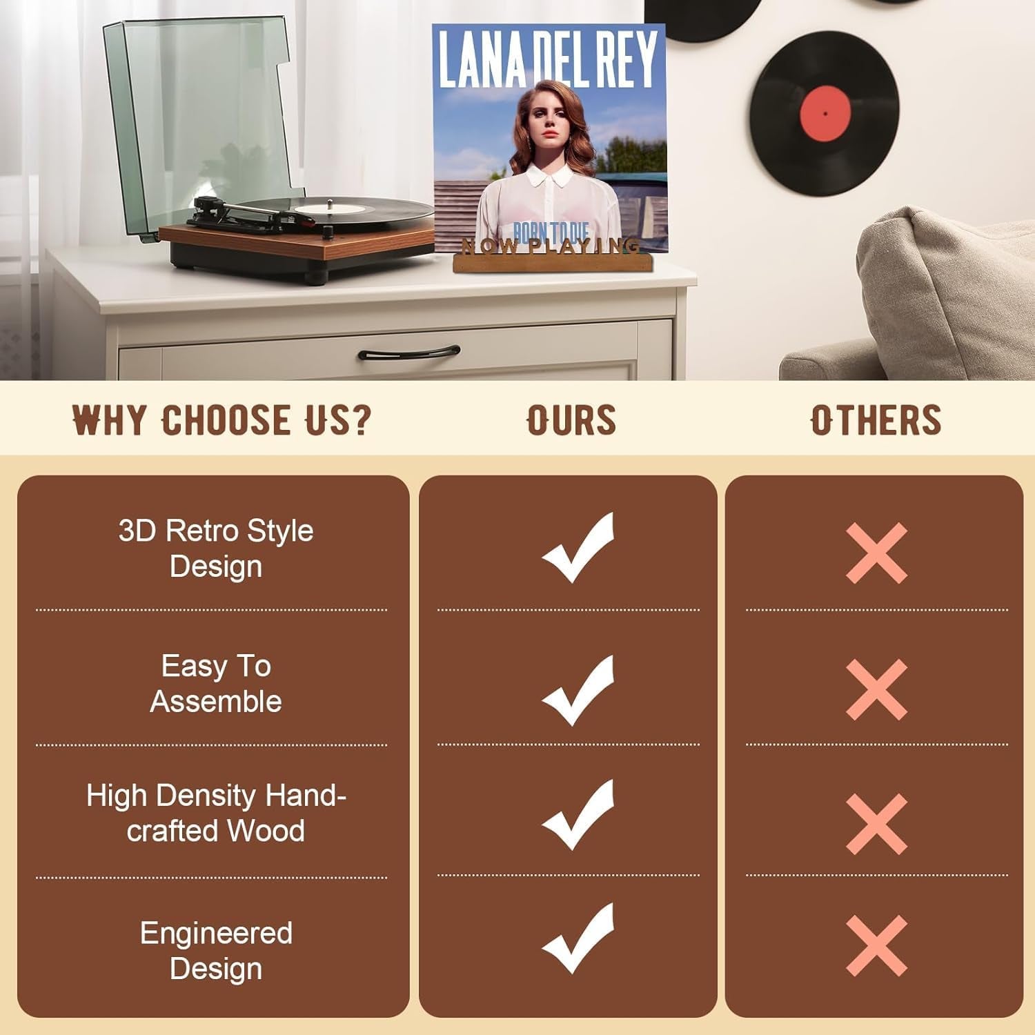 Now Playing Vinyl Record Stand 12” Vinyl Record Wall Mount Pinewood Vinyl Record Holder Wall Mount with 2 Mounting Options Shelf Walnut Stain Finis Display