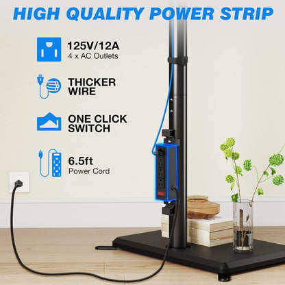 Swivel Floor TV Stand with Power Outlet for 32-60 Inch Tvs, Height Adjustable Tall TV Stand with Wood Base, Hold up to 88Lbs, Saving Space Design for Bedroom, Living Room and Corner