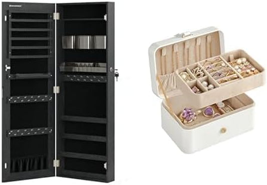 Jewelry Cabinet Armoire Organizer, Wall/Door Mount Storage Cabinet, Jewelry Box, Travel Jewelry Case, 2-Layer Jewelry Holder Organizer UJJC001B01 & UJBC166W01
