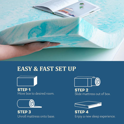 EGO Topper 2 Inch Queen Memory Foam Mattress Topper, Cooling Gel Foam Mattress Topper for Pressure Relief, Ventilated Design Bed Topper in a Box, Certipur-Us Certified, 60"×80", Medium
