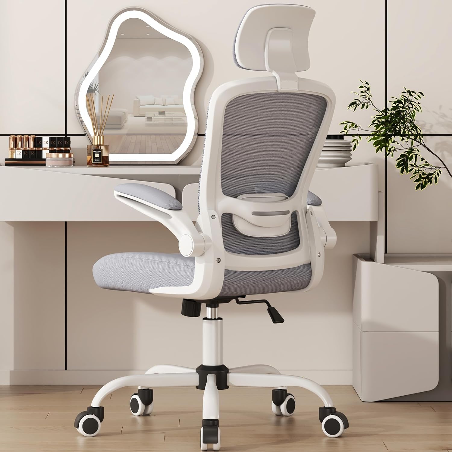Office Chair, High Back Ergonomic Desk Chair with Adjustable Lumbar Support and Headrest, Swivel Task Chair with Flip-Up Armrests for Guitar Playing