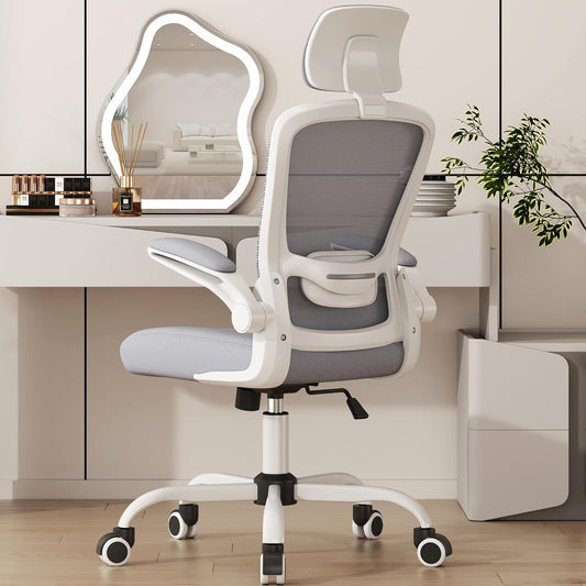 Office Chair, High Back Ergonomic Desk Chair with Adjustable Lumbar Support and Headrest, Swivel Task Chair with Flip-Up Armrests for Guitar Playing