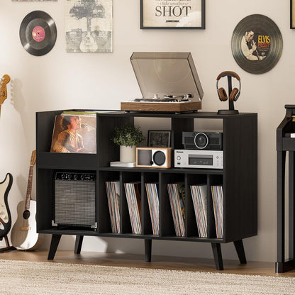 Large Record Player Stand, 48''Turntable Stand with Storage, Vinyl Record Holder with Display Area, Record Player Table Holds up to 450 Albums, Record Stand for Music Room Living Room