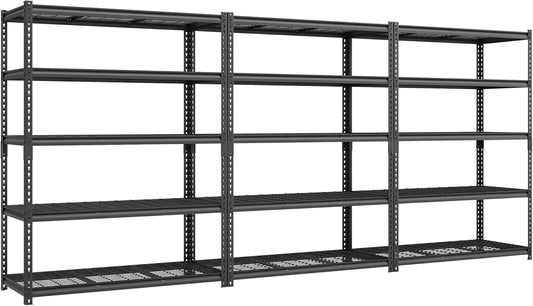 5-Tier Storage Shelves, Heavy-Duty Garage Shelving, Adjustable Shelving Unit, Steel Shelf, Boltless Assembly, for Garage, 2,200 Lb Load, 24 X 144 X 72 Inches, Ink Black UGLR454B03